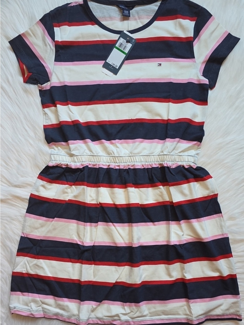 Tommy Hilfiger Navy, White, Pink & Red Striped Elastic-Waist Dress